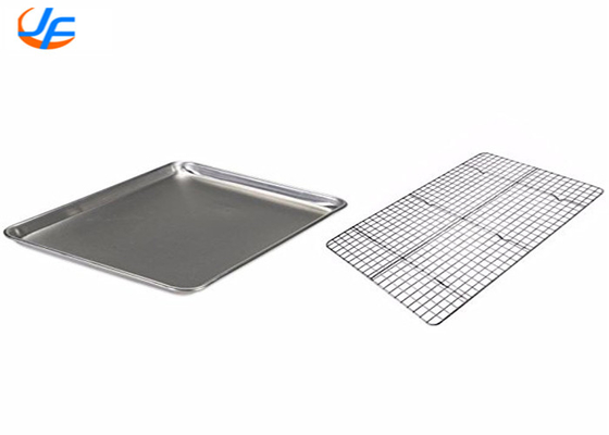 RK Bakeware China-Medio tamaño 16 Cables de calibre en borde bandeja de horneado de aluminio con bastidor de enfriamiento de pie