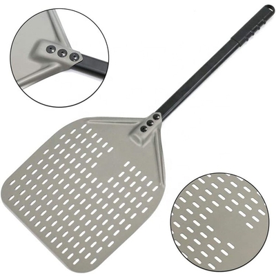 12 pulgadas de aluminio para pizzas con cáscara giratoria, pala negra, dura, de aluminio perforado, cáscara para pizzas desmontable.