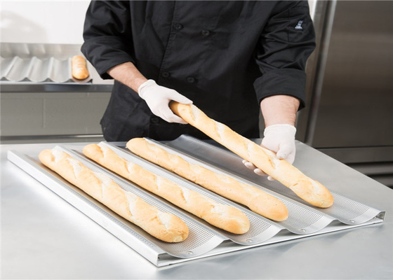 RK Bakeware China Foodservice NSF 5 ranura de aluminio Baguette bandeja de horneado panecillo de pan francés glaseado